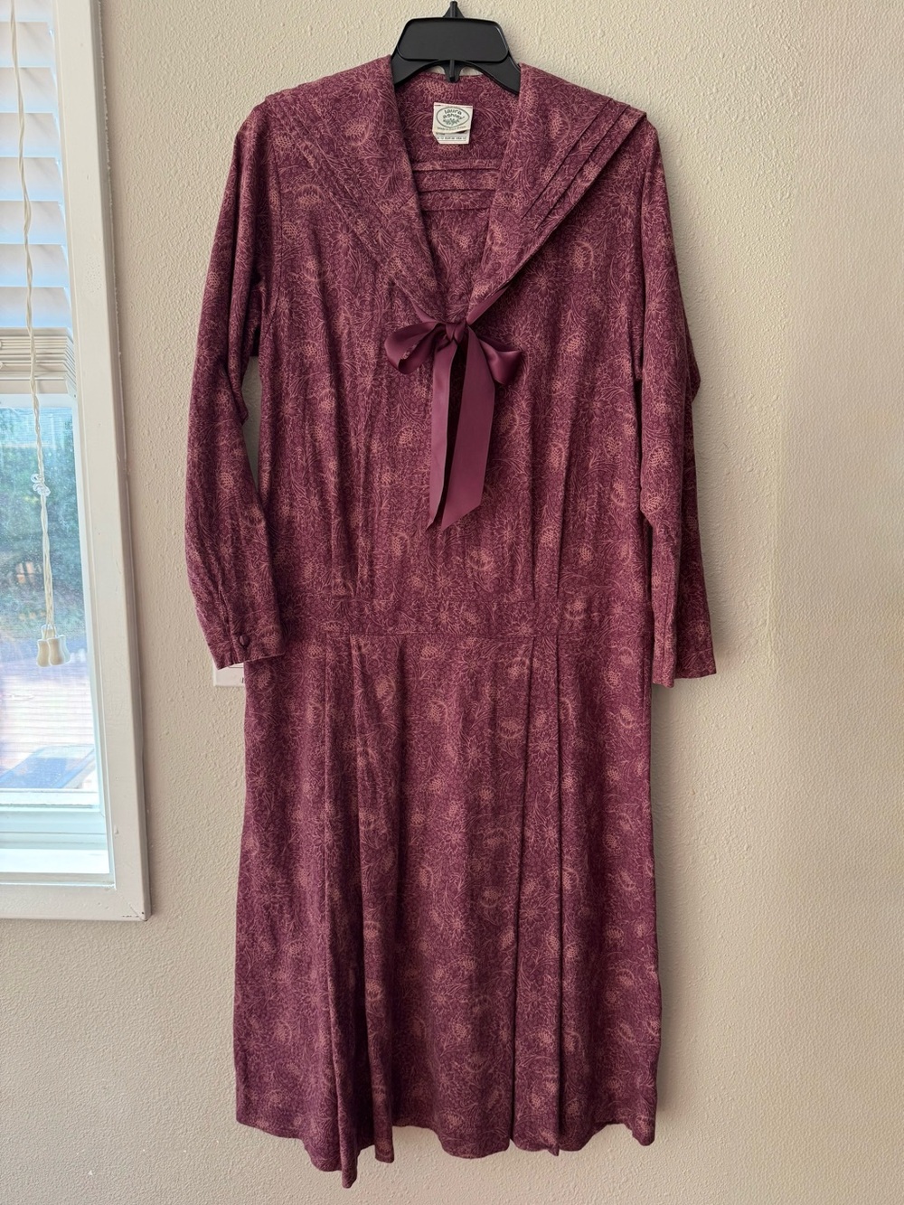 Vintage Laura Ashley Burgundy Floral Edwardian Sailor Made Great Britain Sz 10